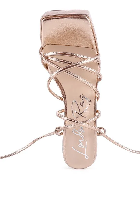Anvil Metallic Block Heel Lace Up Leg Platform Sandals