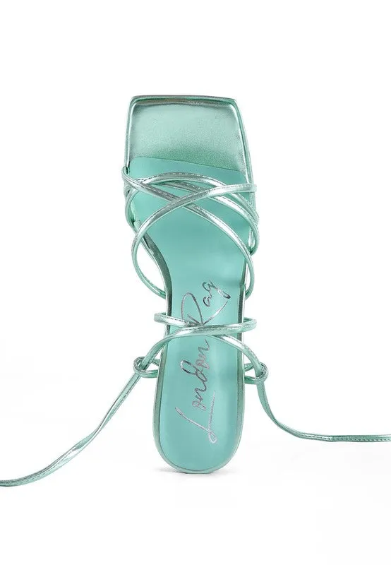 Anvil Metallic Block Heel Lace Up Leg Platform Sandals