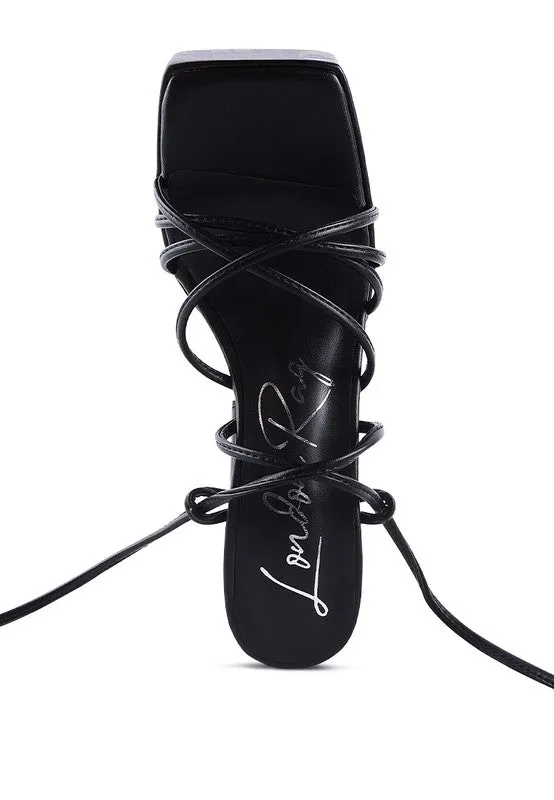 Anvil Metallic Block Heel Lace Up Leg Platform Sandals