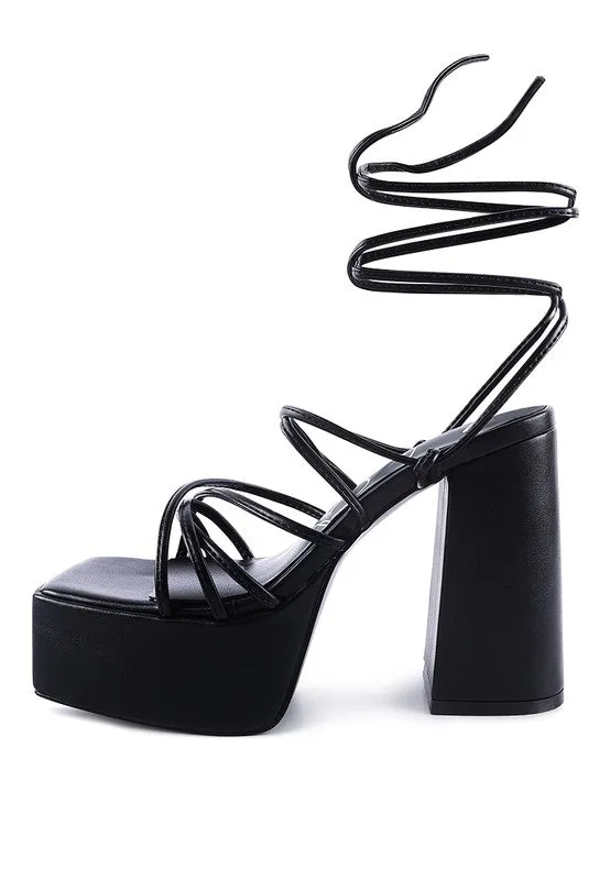 Anvil Metallic Block Heel Lace Up Leg Platform Sandals