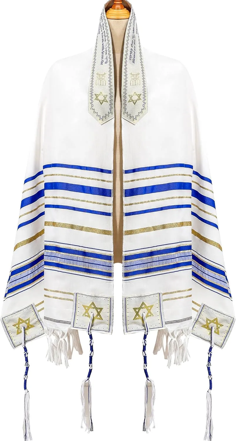 blue men's prayer shawl Christian prayer scarf jewish tzitzit tallit cloth rainbow jerusalem clothes Israel design