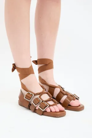 Brown Leather Buckled Lace Up Sandal