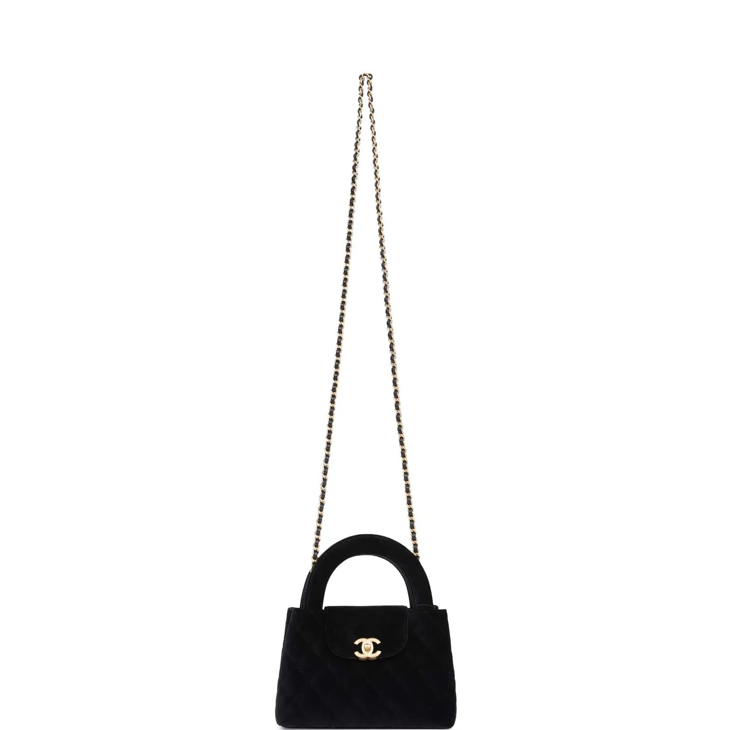Chanel Small Kelly Shopper Black Velvet Brushed Gold Hardware