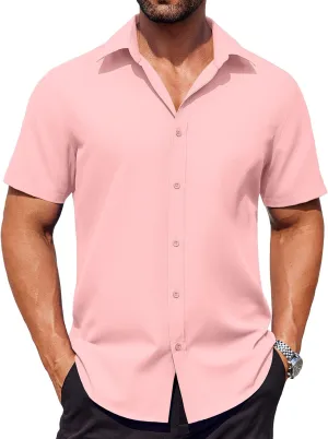 COOFANDY Men's Button Down Shirts Stain Shield Dress Shirts Short Sleeve Summer Business Casual Shirts