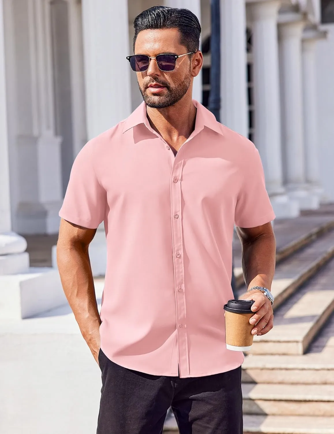 COOFANDY Men's Button Down Shirts Stain Shield Dress Shirts Short Sleeve Summer Business Casual Shirts