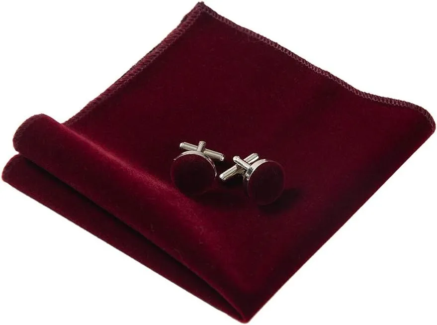 GUSLESON Mens Solid Plaid Velvet Pre-tied Adjustable Bow Tie and Pocket Square Cufflink Set with Gift Box