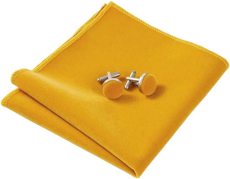 GUSLESON Mens Solid Plaid Velvet Pre-tied Adjustable Bow Tie and Pocket Square Cufflink Set with Gift Box
