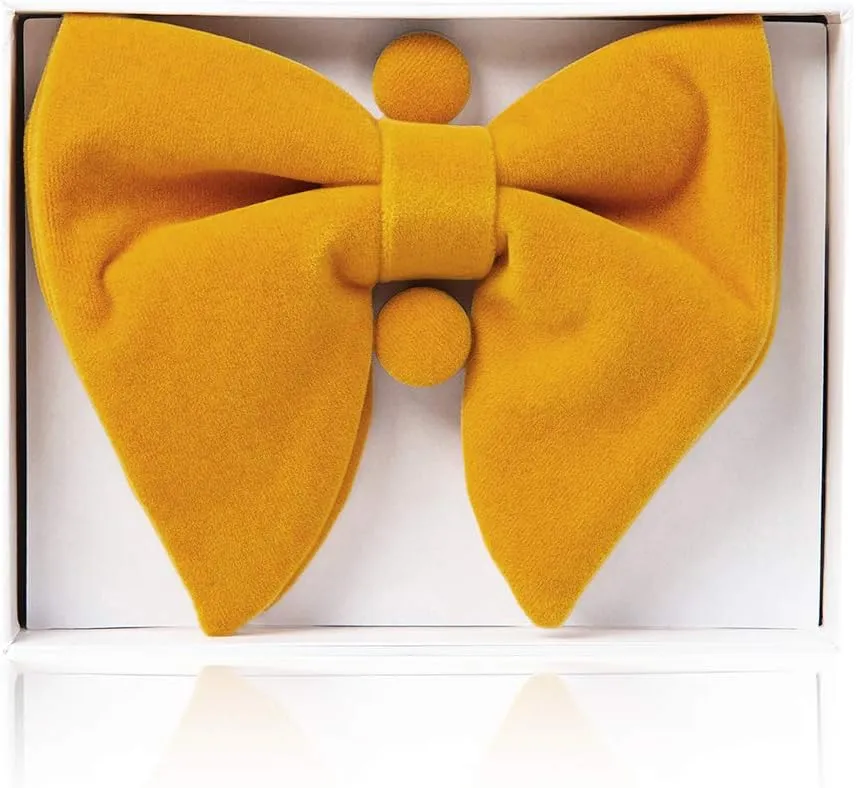GUSLESON Mens Solid Plaid Velvet Pre-tied Adjustable Bow Tie and Pocket Square Cufflink Set with Gift Box