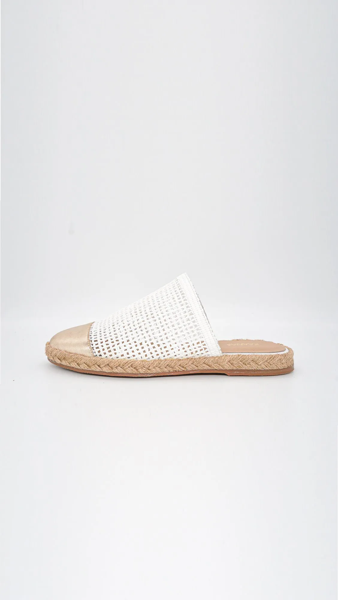 Kaanas Palau Fishnet Mule Espadrille- White With Gold