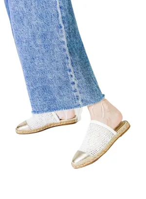 Kaanas Palau Fishnet Mule Espadrille- White With Gold