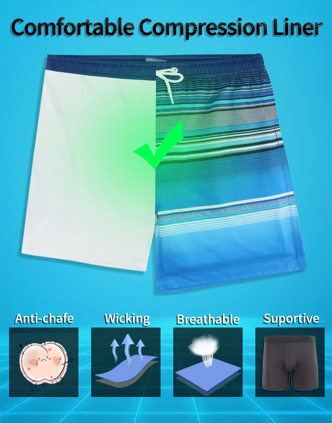 LUCOWEE Mens Swim Trunks with Compression Liner Anti Chafe Quick Dry UPF 50  Swimming Shorts 5" 7" Inseam Bathing Suit