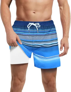 LUCOWEE Mens Swim Trunks with Compression Liner Anti Chafe Quick Dry UPF 50  Swimming Shorts 5" 7" Inseam Bathing Suit