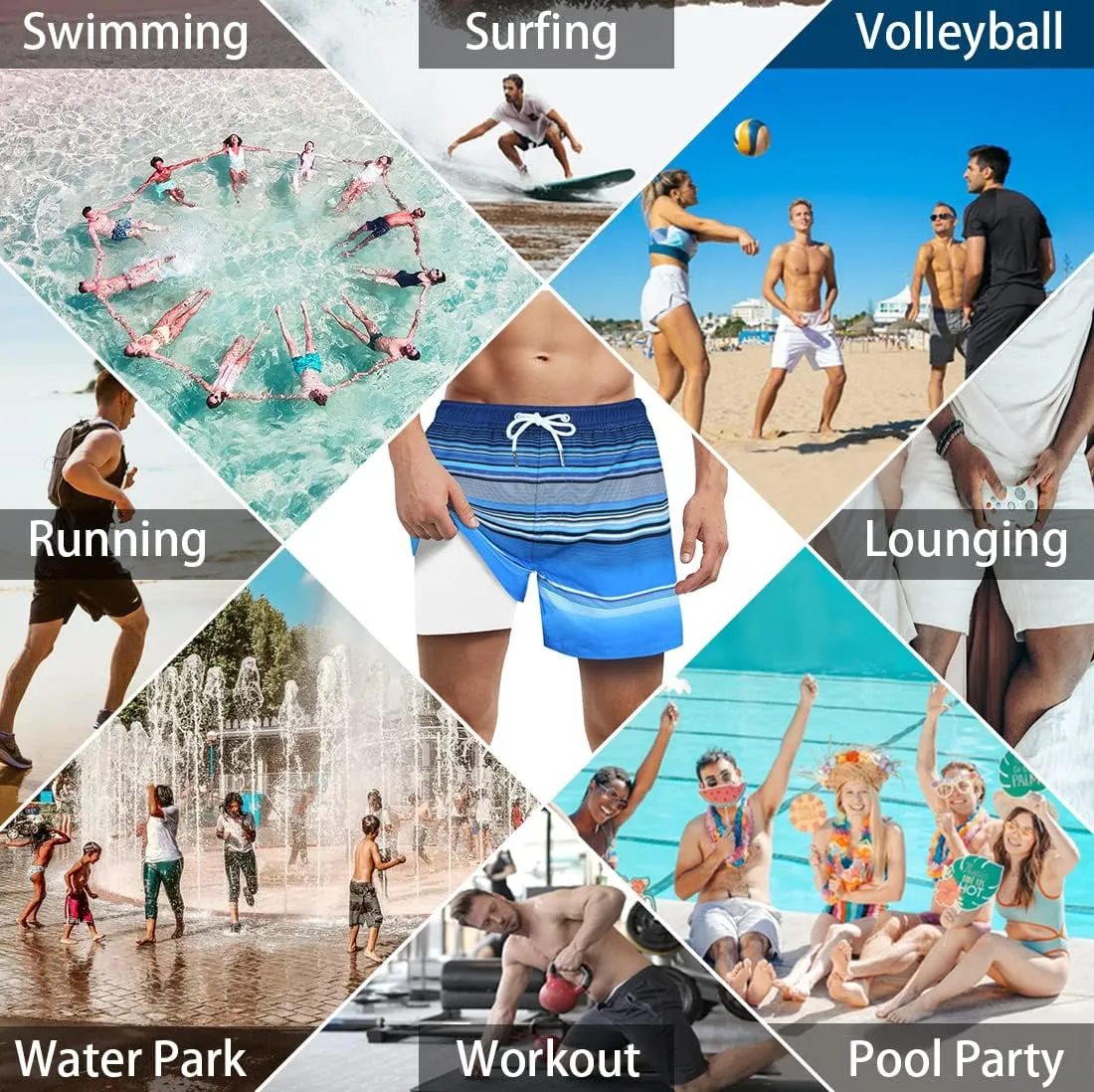 LUCOWEE Mens Swim Trunks with Compression Liner Anti Chafe Quick Dry UPF 50  Swimming Shorts 5" 7" Inseam Bathing Suit