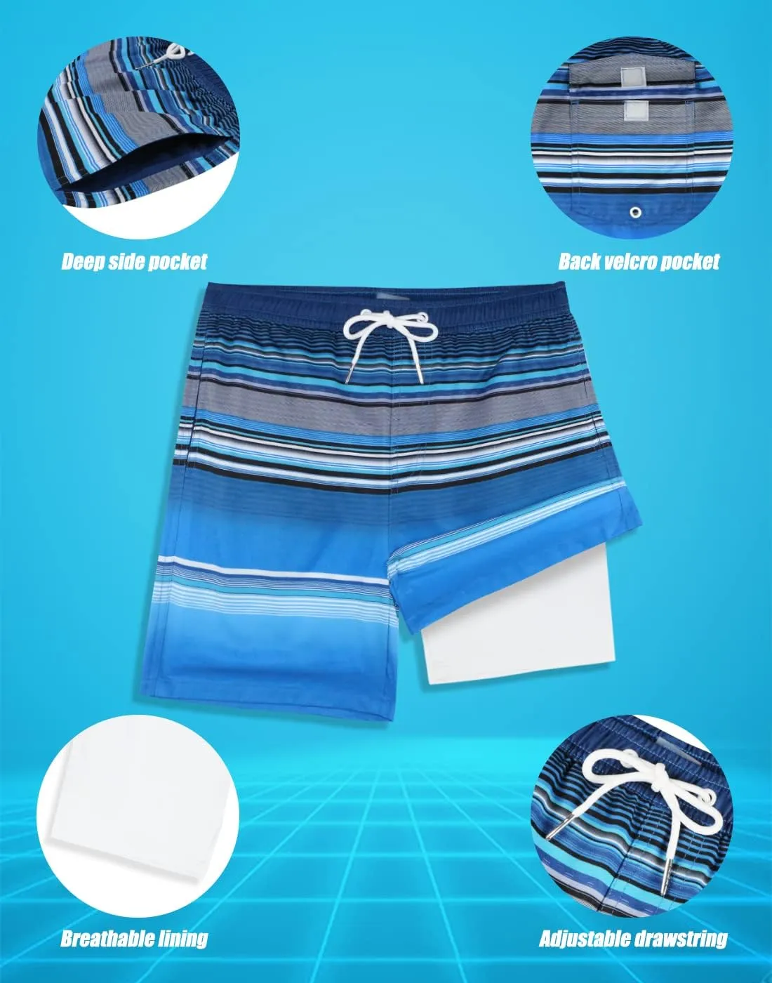LUCOWEE Mens Swim Trunks with Compression Liner Anti Chafe Quick Dry UPF 50  Swimming Shorts 5" 7" Inseam Bathing Suit