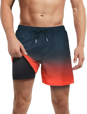 LUCOWEE Mens Swim Trunks with Compression Liner Anti Chafe Quick Dry UPF 50  Swimming Shorts 5" 7" Inseam Bathing Suit