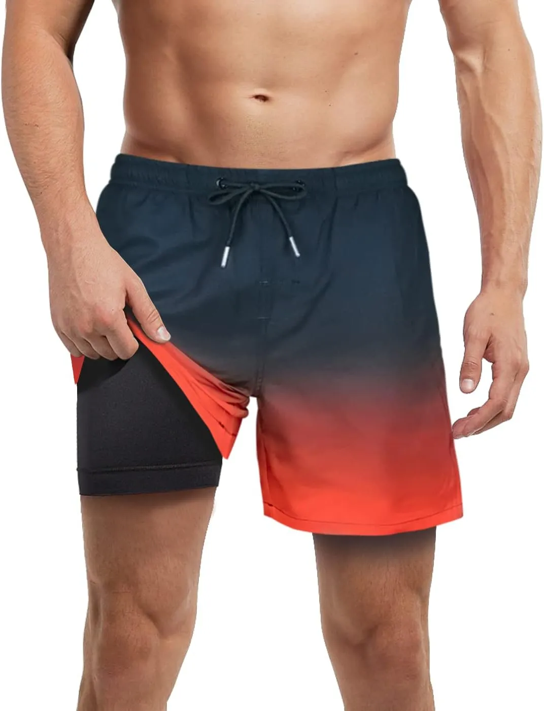 LUCOWEE Mens Swim Trunks with Compression Liner Anti Chafe Quick Dry UPF 50  Swimming Shorts 5" 7" Inseam Bathing Suit