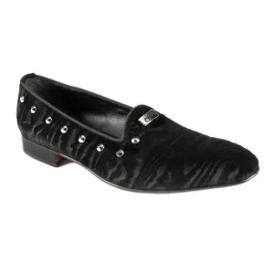 Mauri Camouflage Men's Designer Shoes Black Velvet Loafers 3061 (MAO1016)