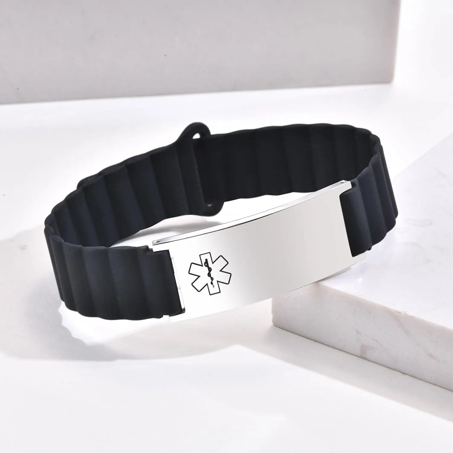 MEALGUET Comfortable Medical ID Bracelet for Men & Women - Custom Engraved Silicone Strap Comfort Fit Medical Alert Bracelets for Sports,Adjustable Waterproof Customizable Wristband for Diabetic