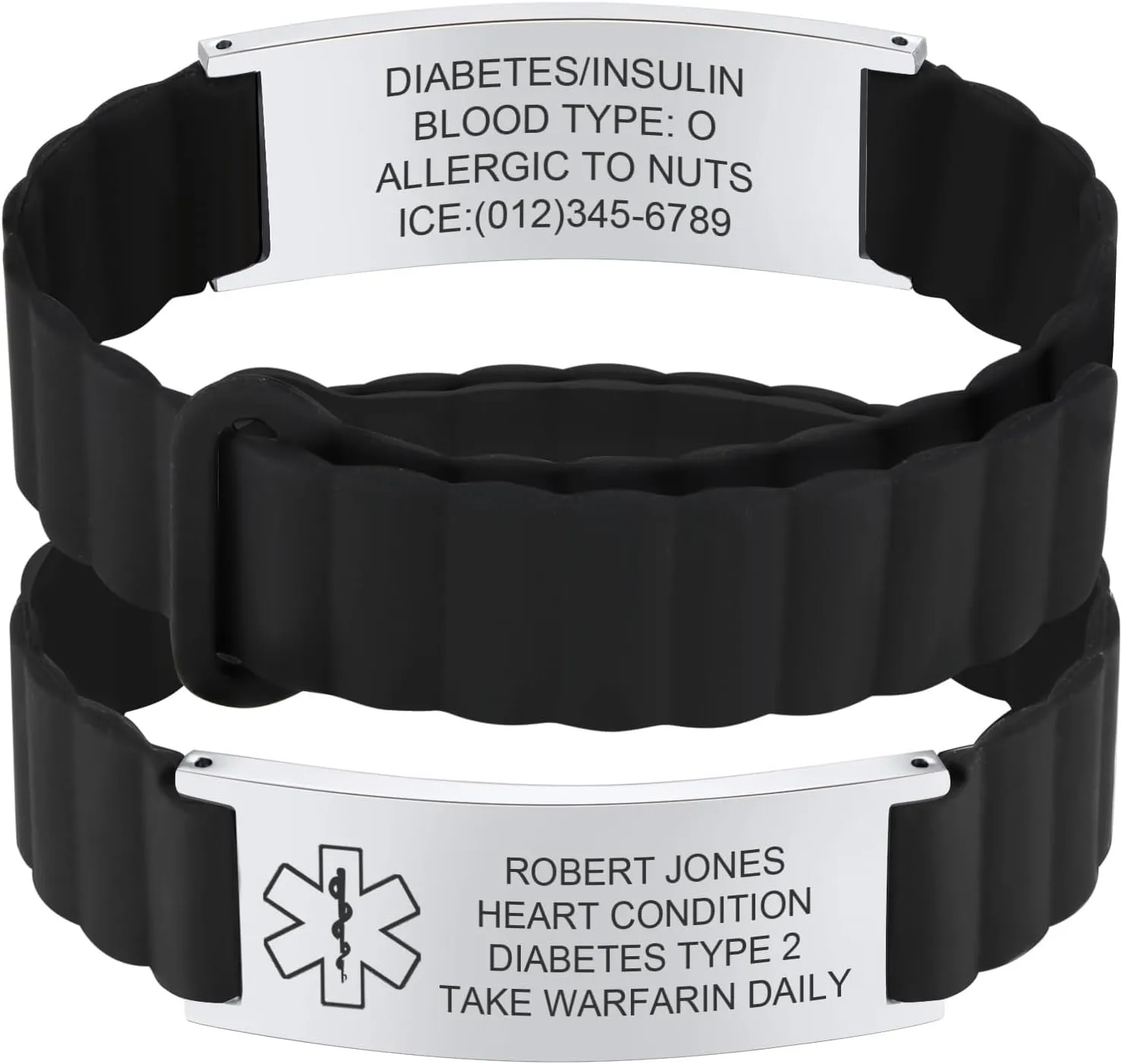 MEALGUET Comfortable Medical ID Bracelet for Men & Women - Custom Engraved Silicone Strap Comfort Fit Medical Alert Bracelets for Sports,Adjustable Waterproof Customizable Wristband for Diabetic