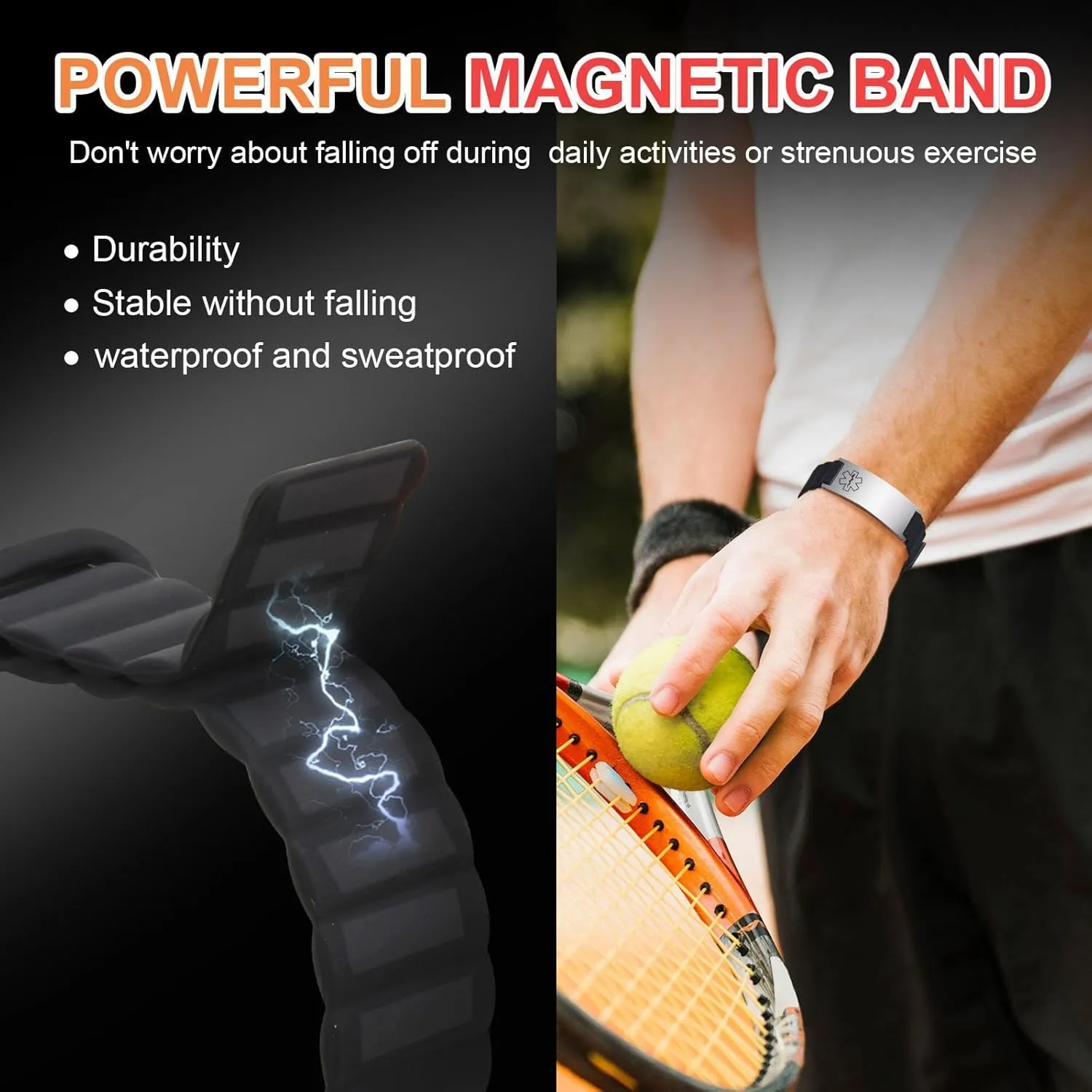 MEALGUET Comfortable Medical ID Bracelet for Men & Women - Custom Engraved Silicone Strap Comfort Fit Medical Alert Bracelets for Sports,Adjustable Waterproof Customizable Wristband for Diabetic
