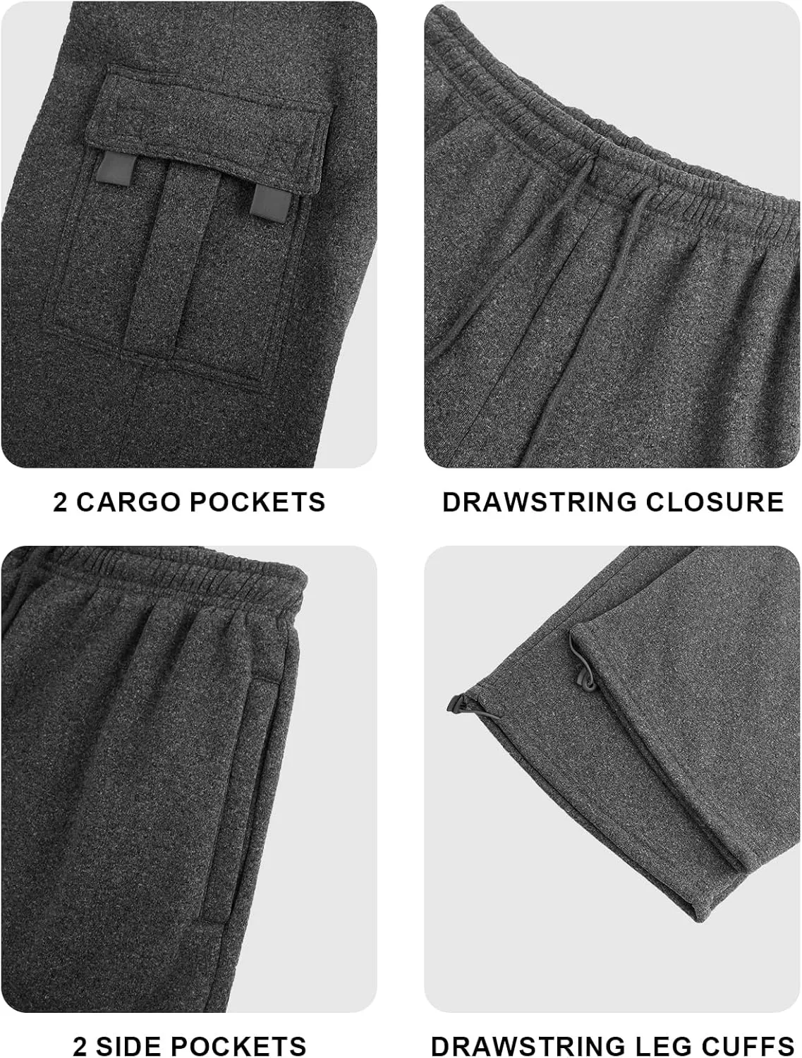 Men's Cargo Sweatpants Casual Fleece Joggers Loose Fit Open Bottom Athletic Pants for Men with Pockets