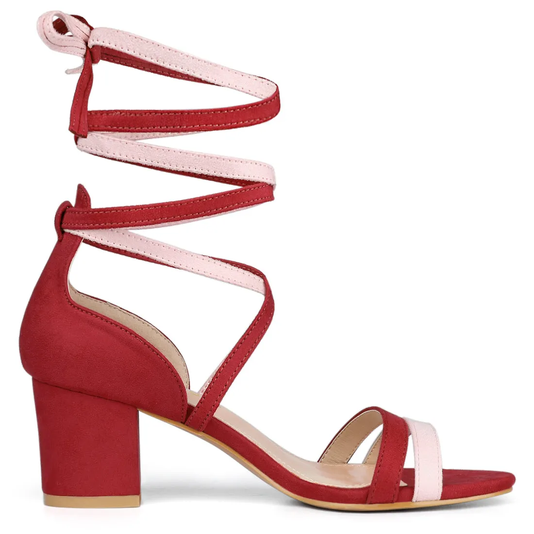 Open Toe Color Block Heel Lace Up Sandals