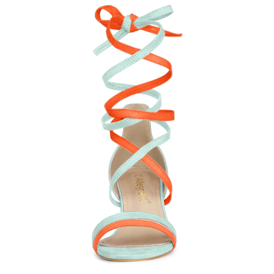 Open Toe Color Block Heel Lace Up Sandals