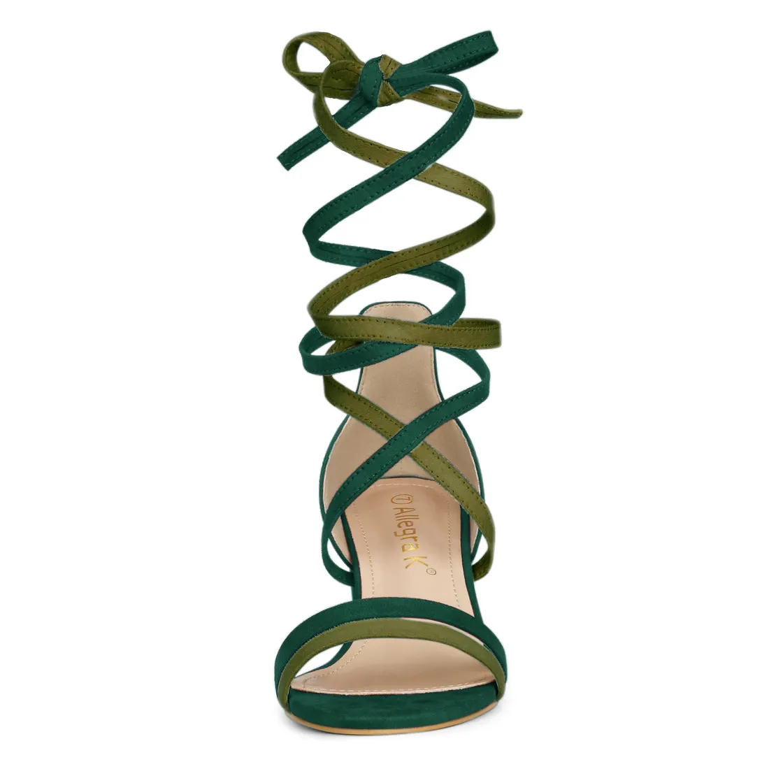 Open Toe Color Block Heel Lace Up Sandals
