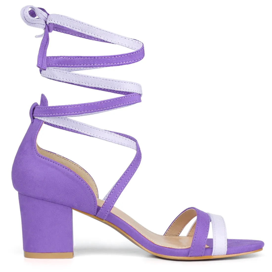 Open Toe Color Block Heel Lace Up Sandals