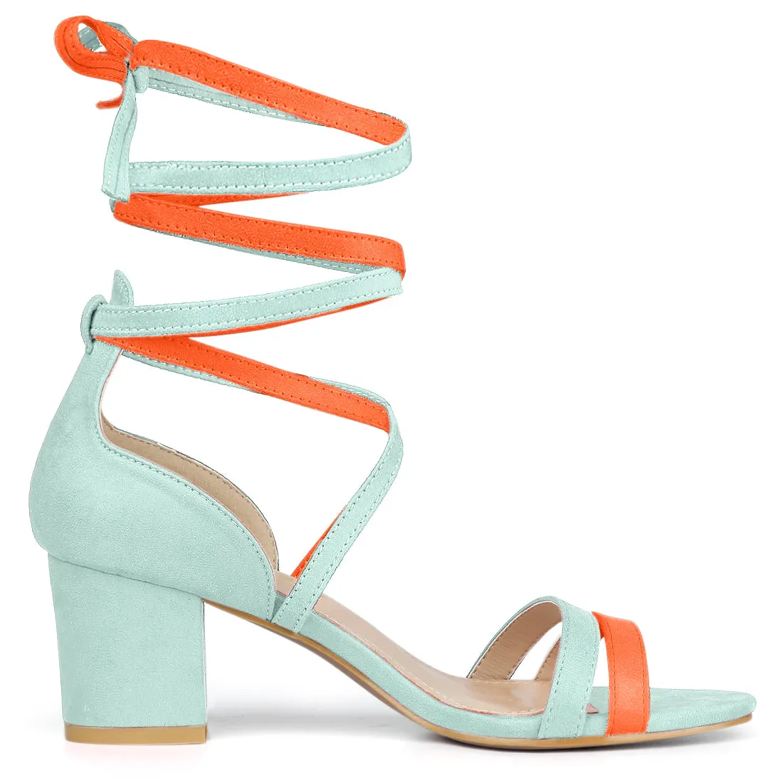 Open Toe Color Block Heel Lace Up Sandals