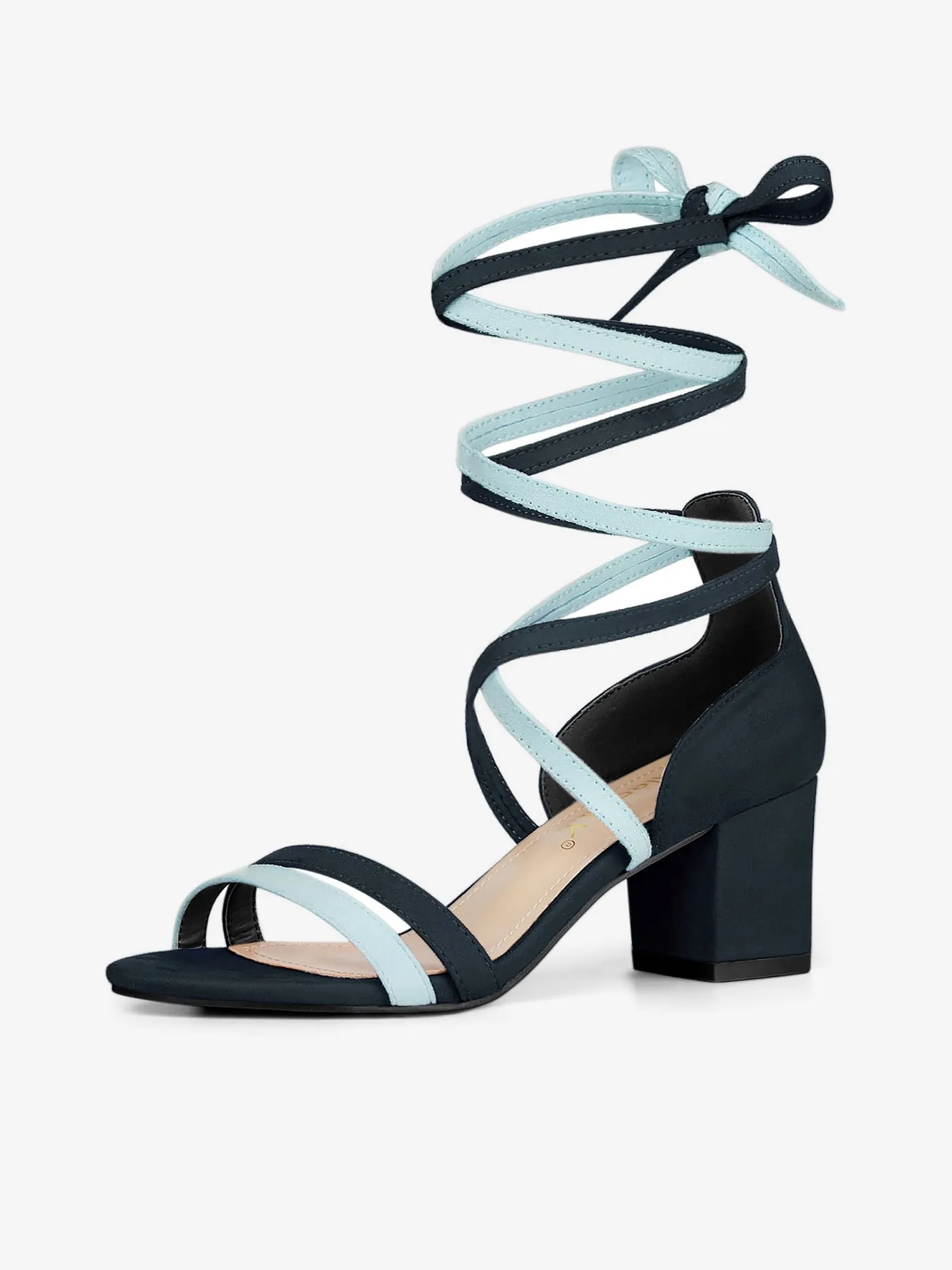 Open Toe Color Block Heel Lace Up Sandals