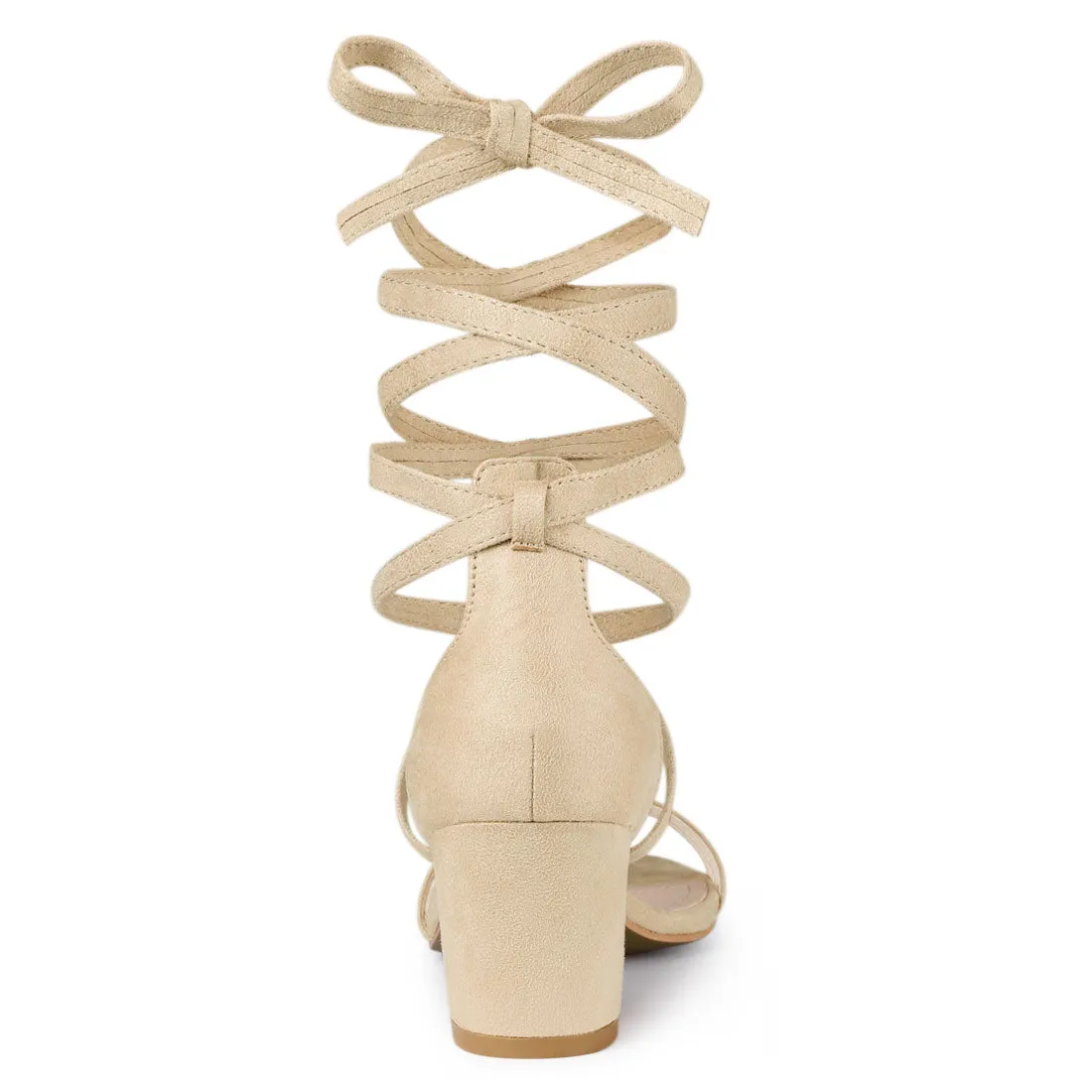 Open Toe Color Block Heel Lace Up Sandals