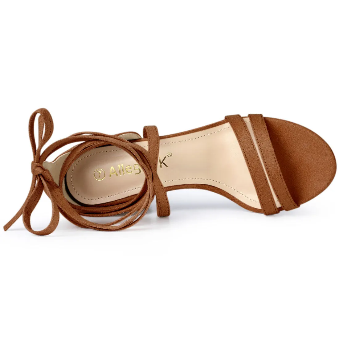 Open Toe Color Block Heel Lace Up Sandals