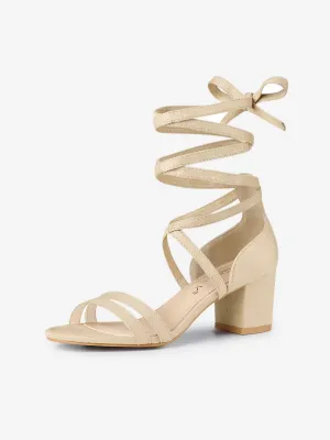 Open Toe Color Block Heel Lace Up Sandals