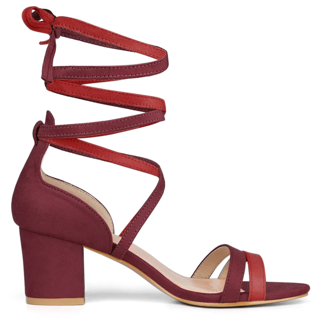Open Toe Color Block Heel Lace Up Sandals