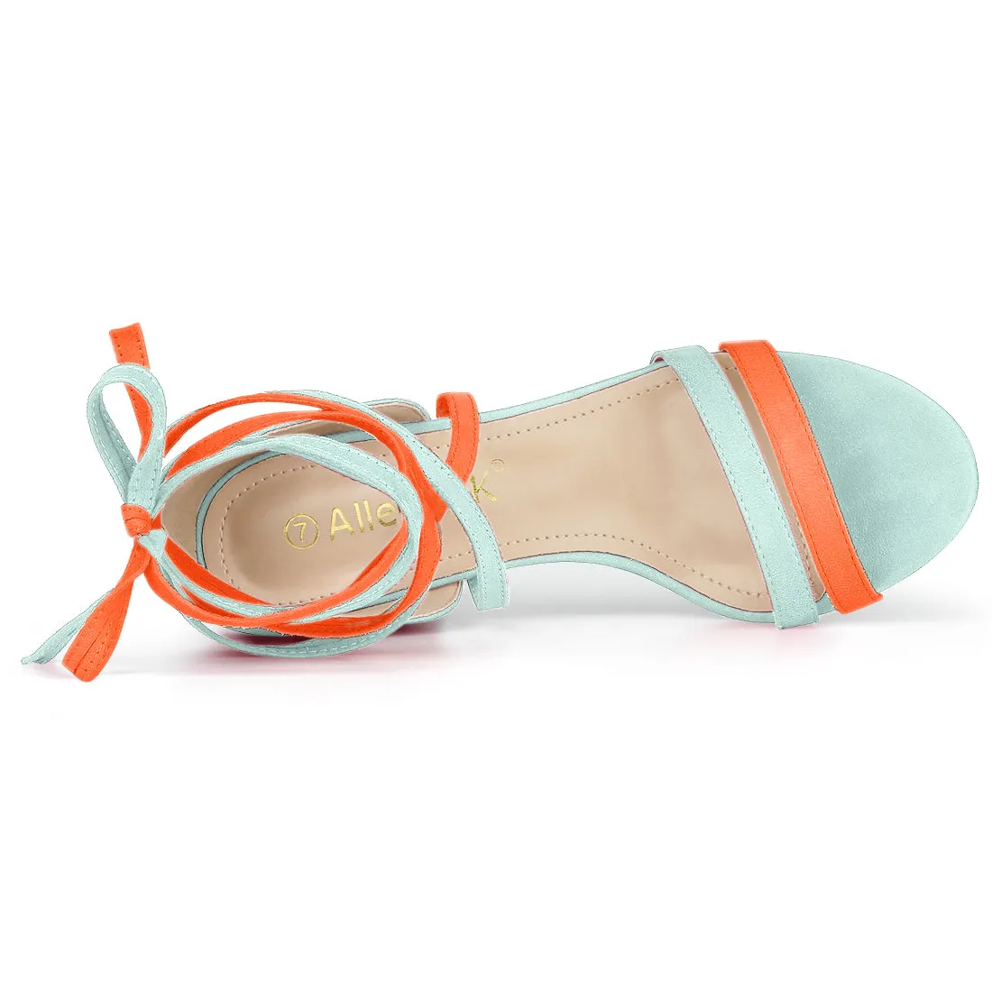 Open Toe Color Block Heel Lace Up Sandals
