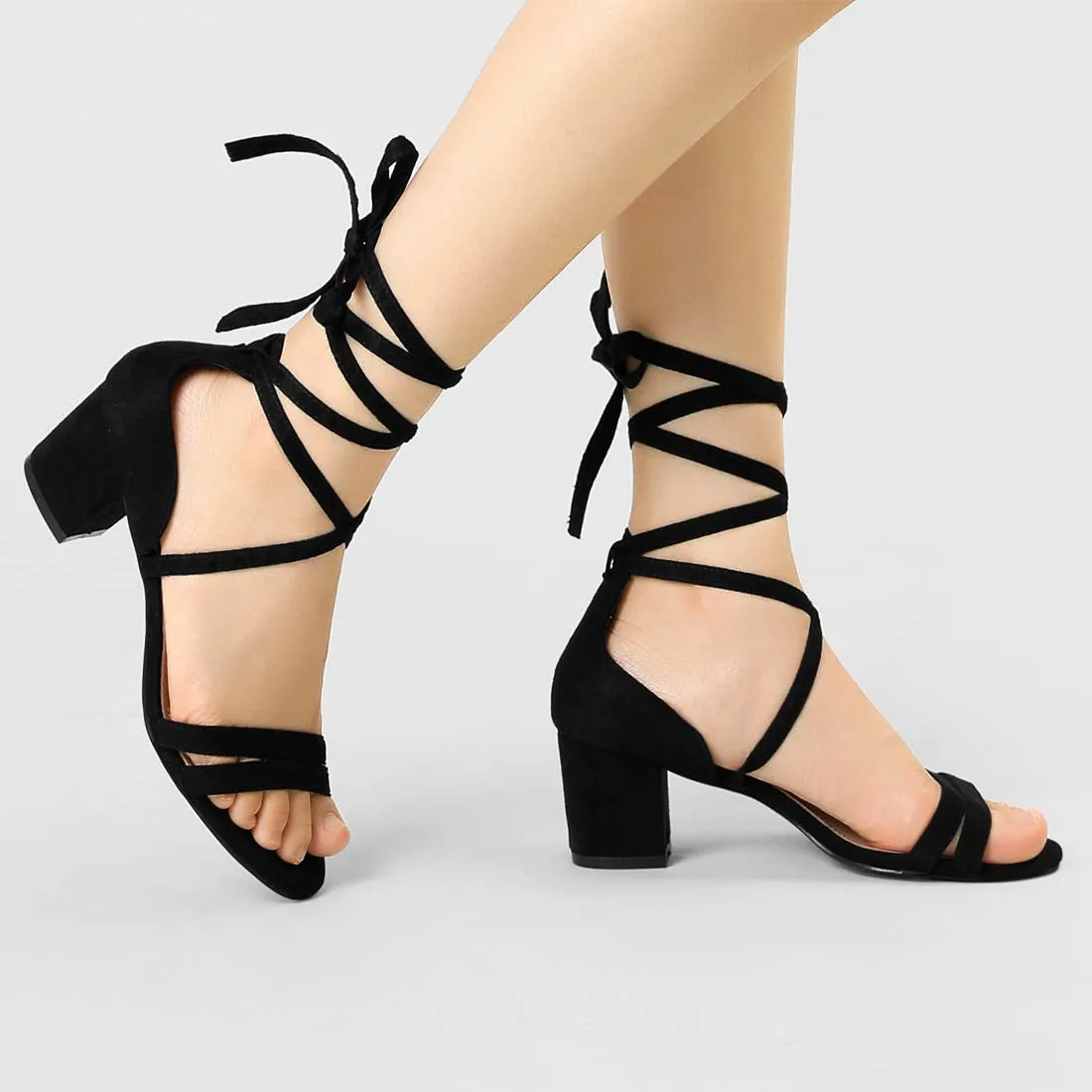 Open Toe Color Block Heel Lace Up Sandals