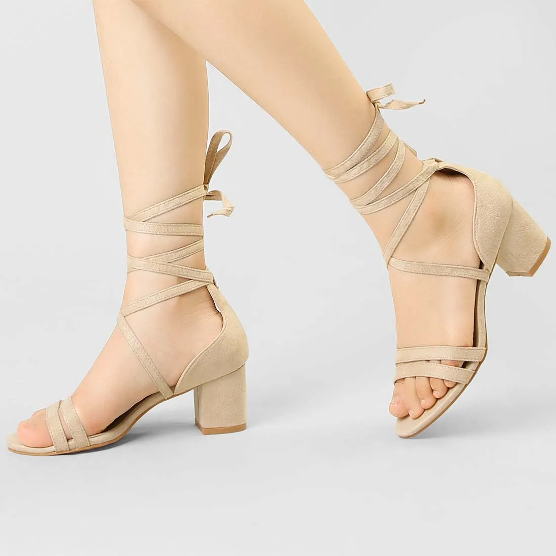 Open Toe Color Block Heel Lace Up Sandals