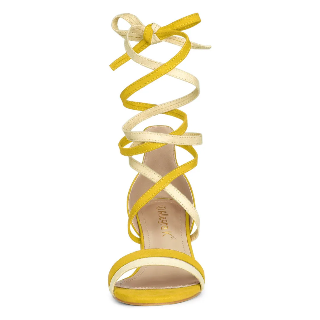 Open Toe Color Block Heel Lace Up Sandals
