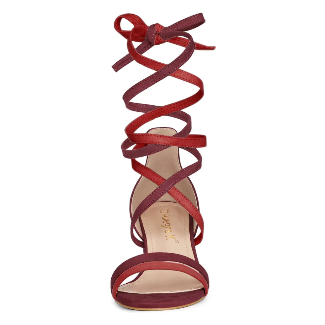 Open Toe Color Block Heel Lace Up Sandals