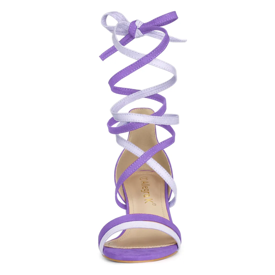 Open Toe Color Block Heel Lace Up Sandals