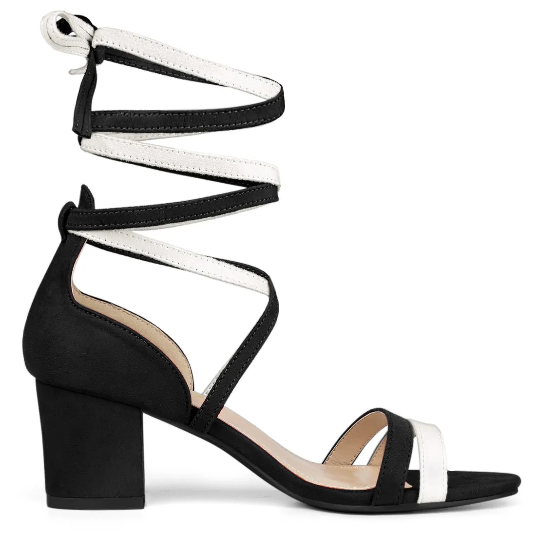 Open Toe Color Block Heel Lace Up Sandals
