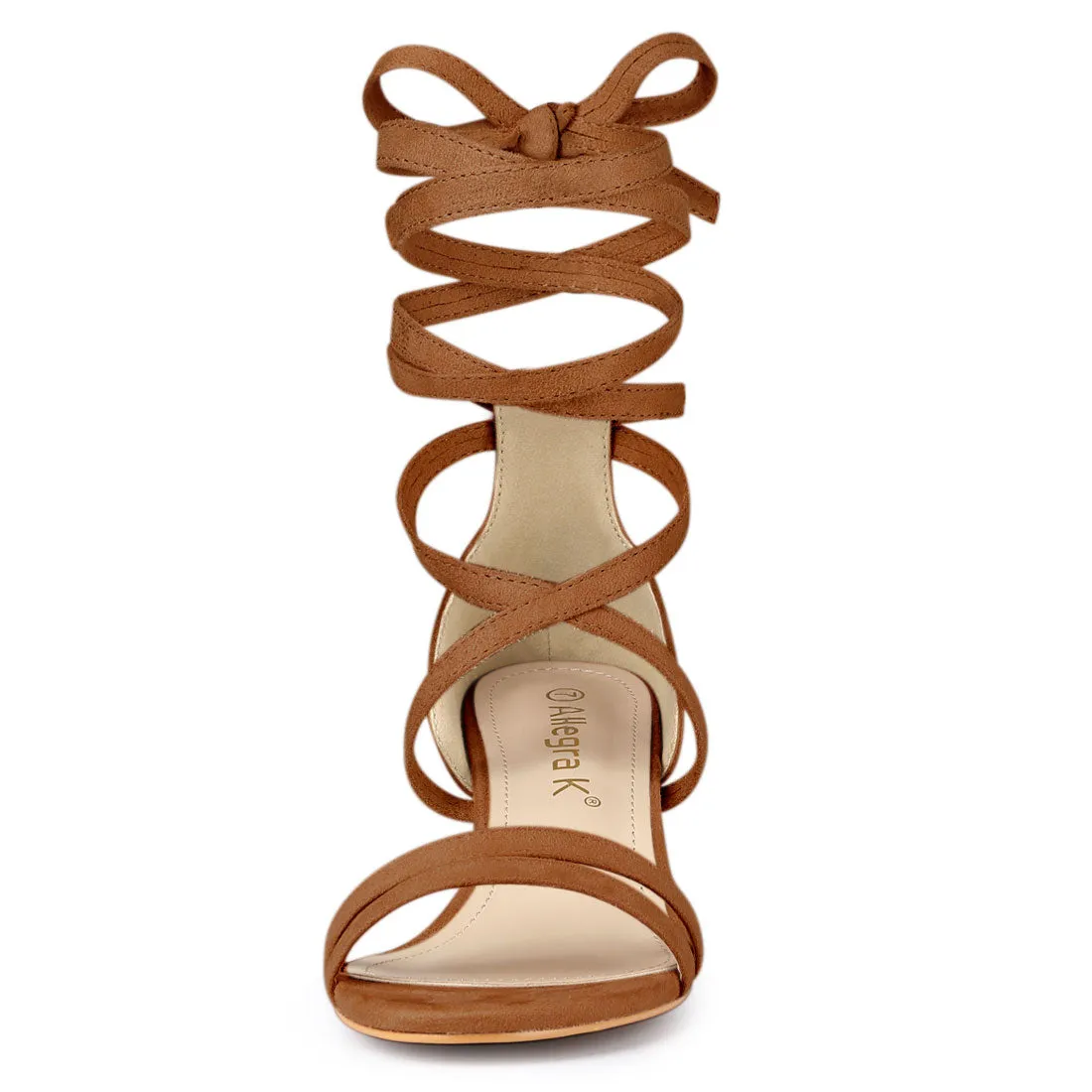Open Toe Color Block Heel Lace Up Sandals