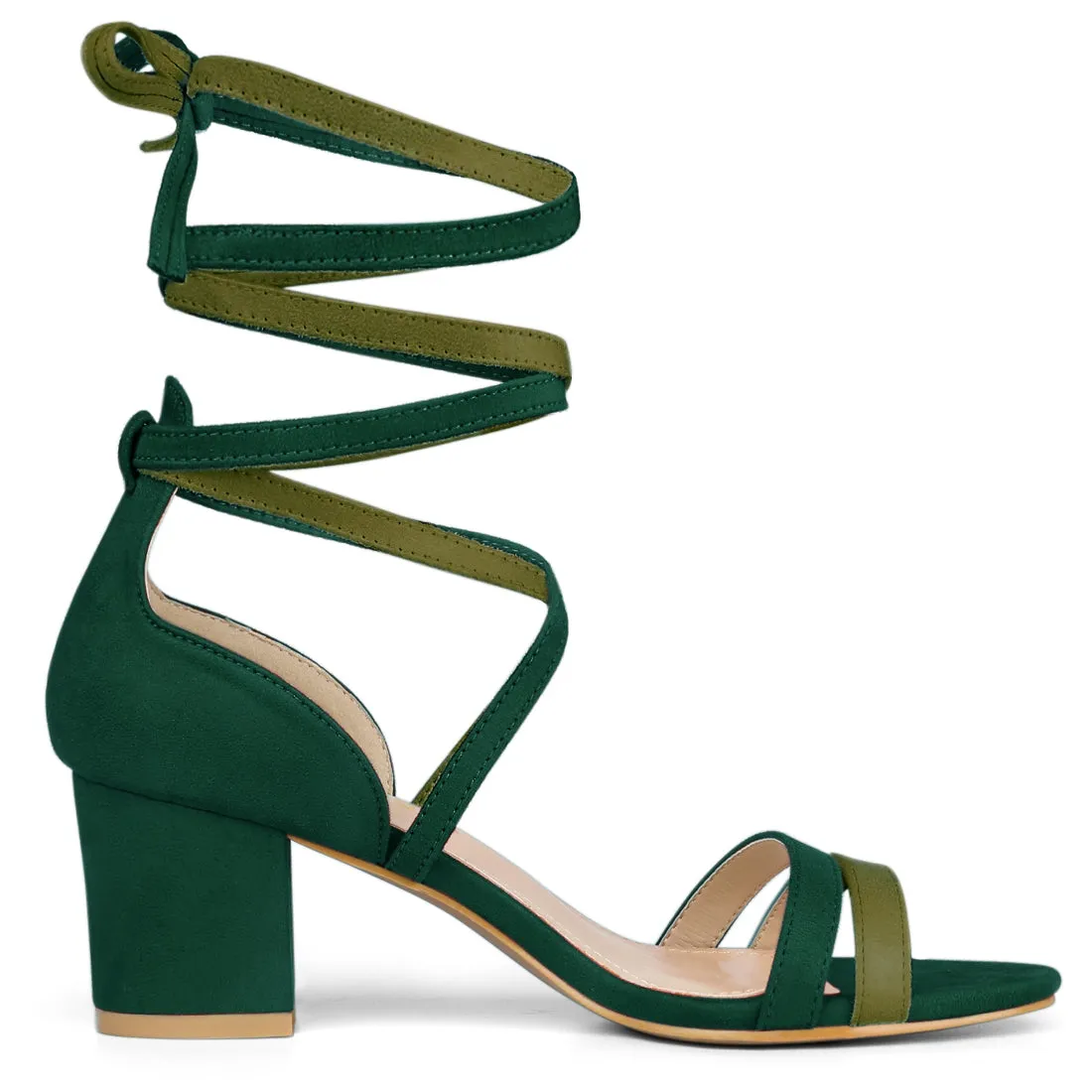 Open Toe Color Block Heel Lace Up Sandals