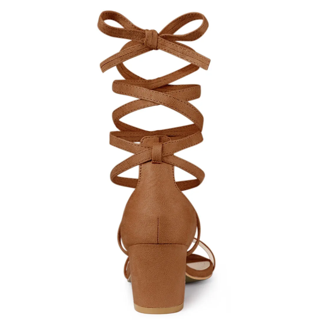 Open Toe Color Block Heel Lace Up Sandals