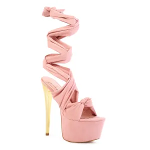 Pink Bauble High Heeled Lace Up Sandals