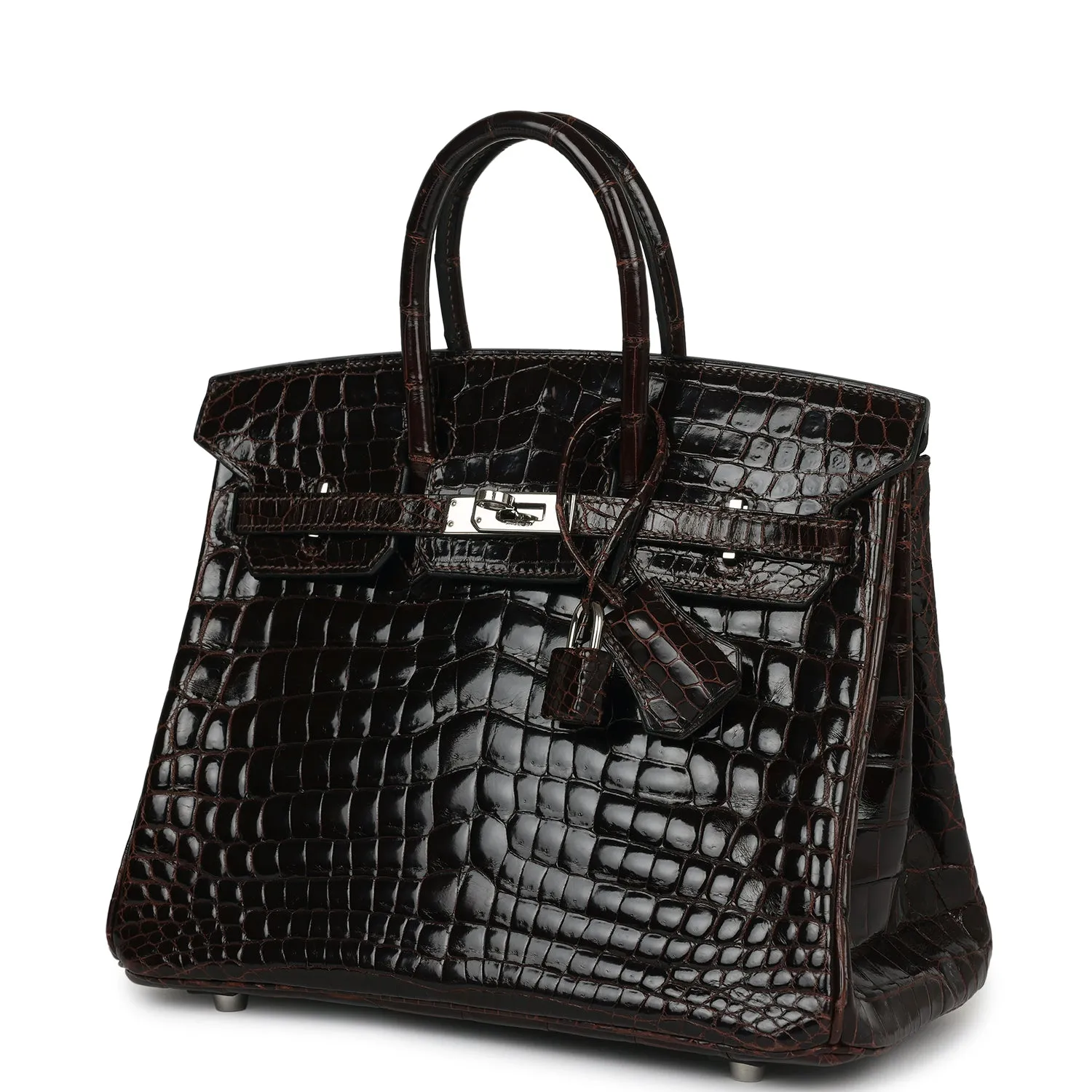 Pre-owned Hermes Birkin 25 Havane Shiny Niloticus Crocodile Palladium Hardware