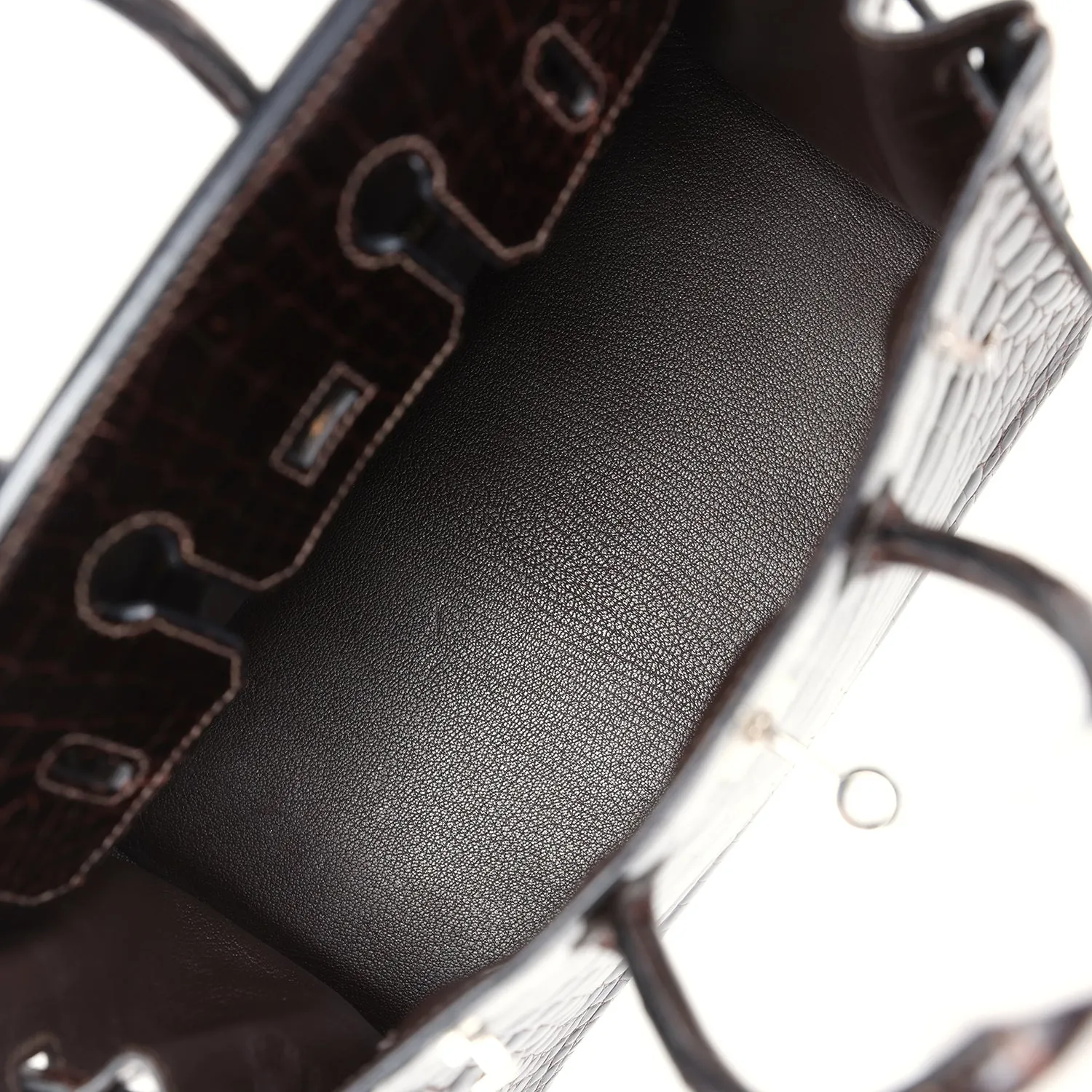 Pre-owned Hermes Birkin 25 Havane Shiny Niloticus Crocodile Palladium Hardware