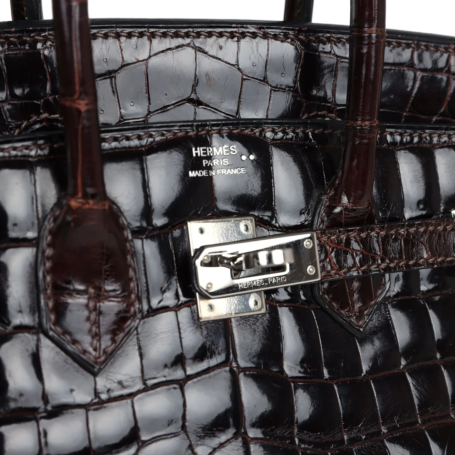 Pre-owned Hermes Birkin 25 Havane Shiny Niloticus Crocodile Palladium Hardware