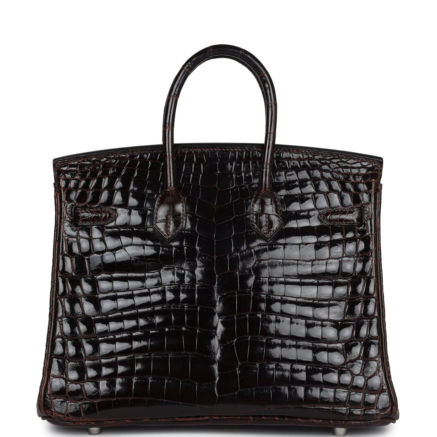 Pre-owned Hermes Birkin 25 Havane Shiny Niloticus Crocodile Palladium Hardware